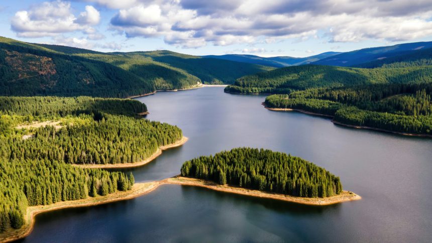 Aerial drone view of nature in Romania